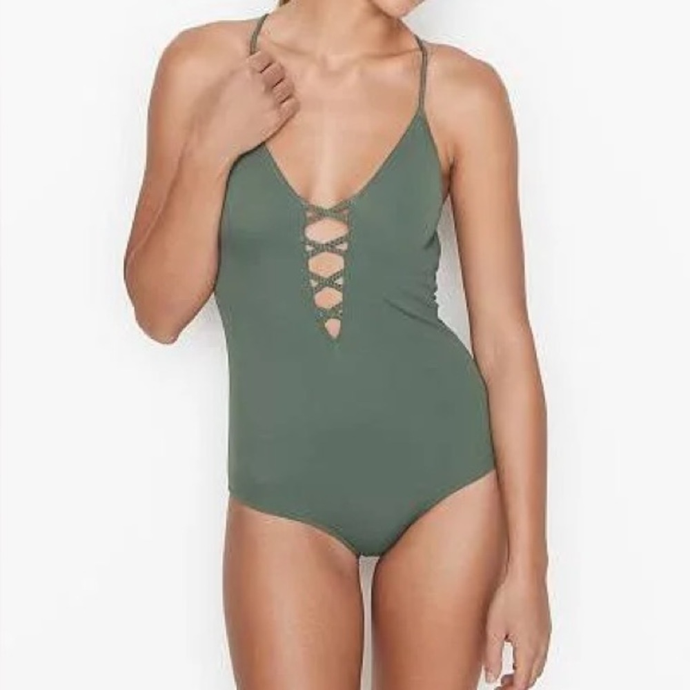 Victoria’s Secret Green Lace-Up One-Piece Swimsuit